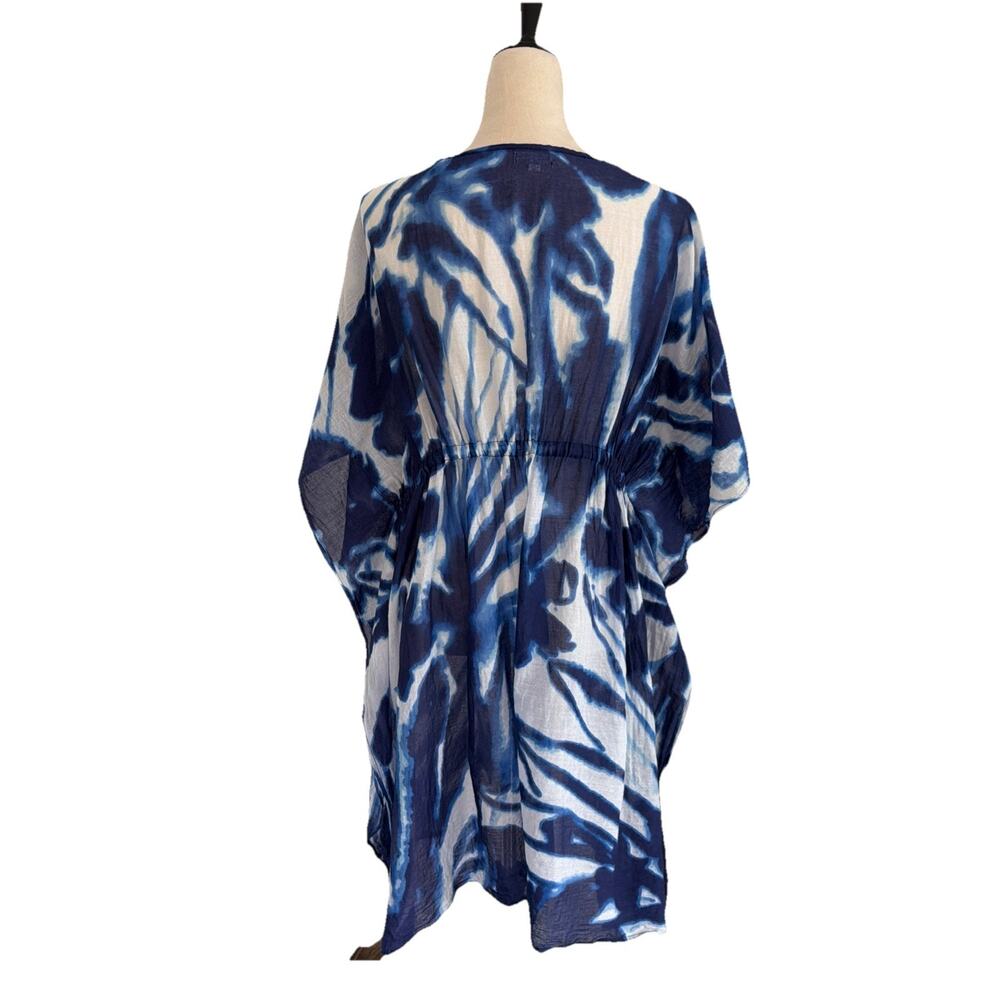 Debbie Katz South Beach Cover Up Women Small Blue White Tie Closure Tassels Swim - Picture 2 of 7